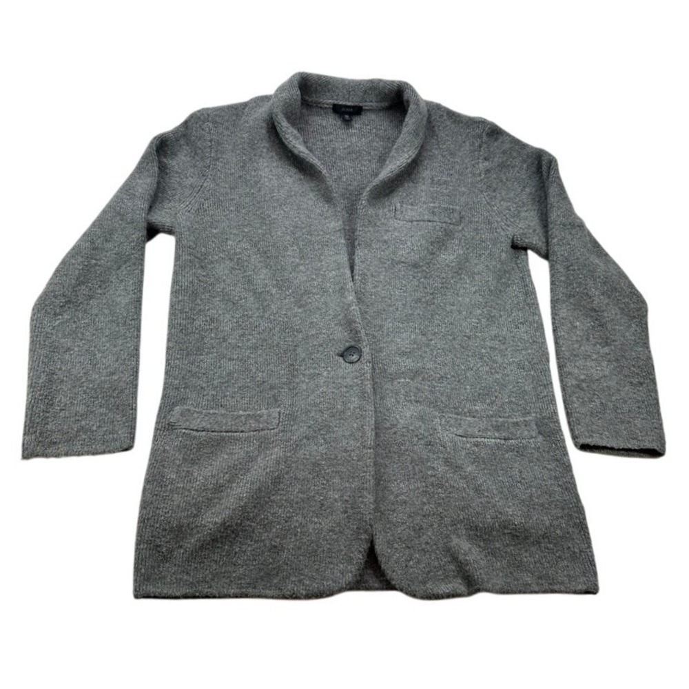 J.Crew Cardigan Sweater Blazer Merino Wool Gray Shawl Collar Button Knit‎ XS